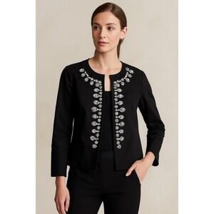 American Glamour Badgley Mischka Women's Black Crystal Accent Jacket XS